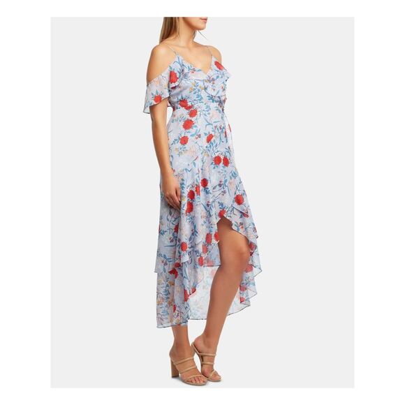 BARDOT Womens Cold Shoulder Short Sleeve V Neck Tea-Length Hi-Lo Dress - Picture 3 of 4